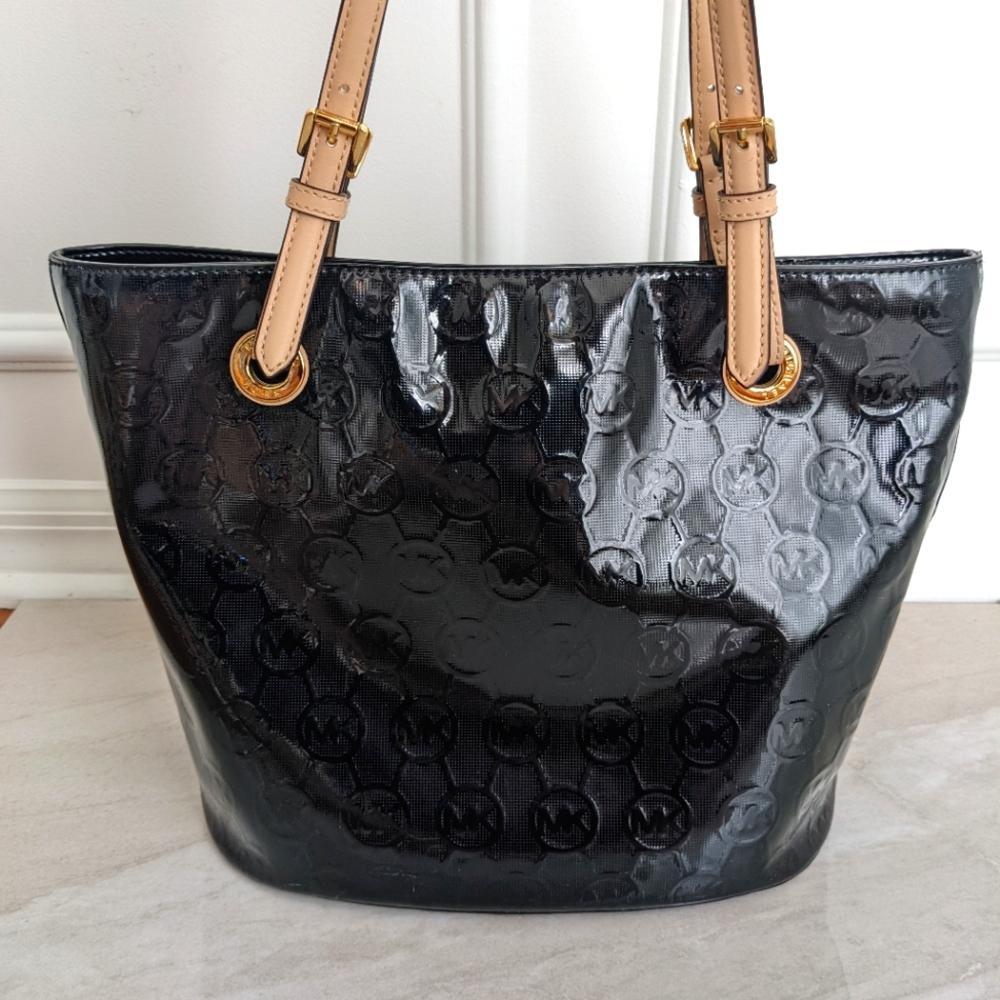 Michael Kors Large Black Leather Logo Shoulder Bag Purse